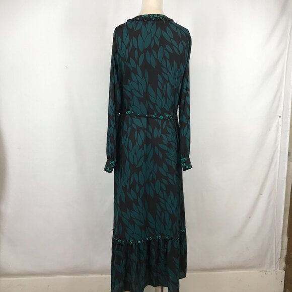 CABI -WOMEN'S MEDIUM - GREEN/BLACK LONG SLEEVE BUTTON BELTED AUTUMN DRESS - Picture 5 of 8